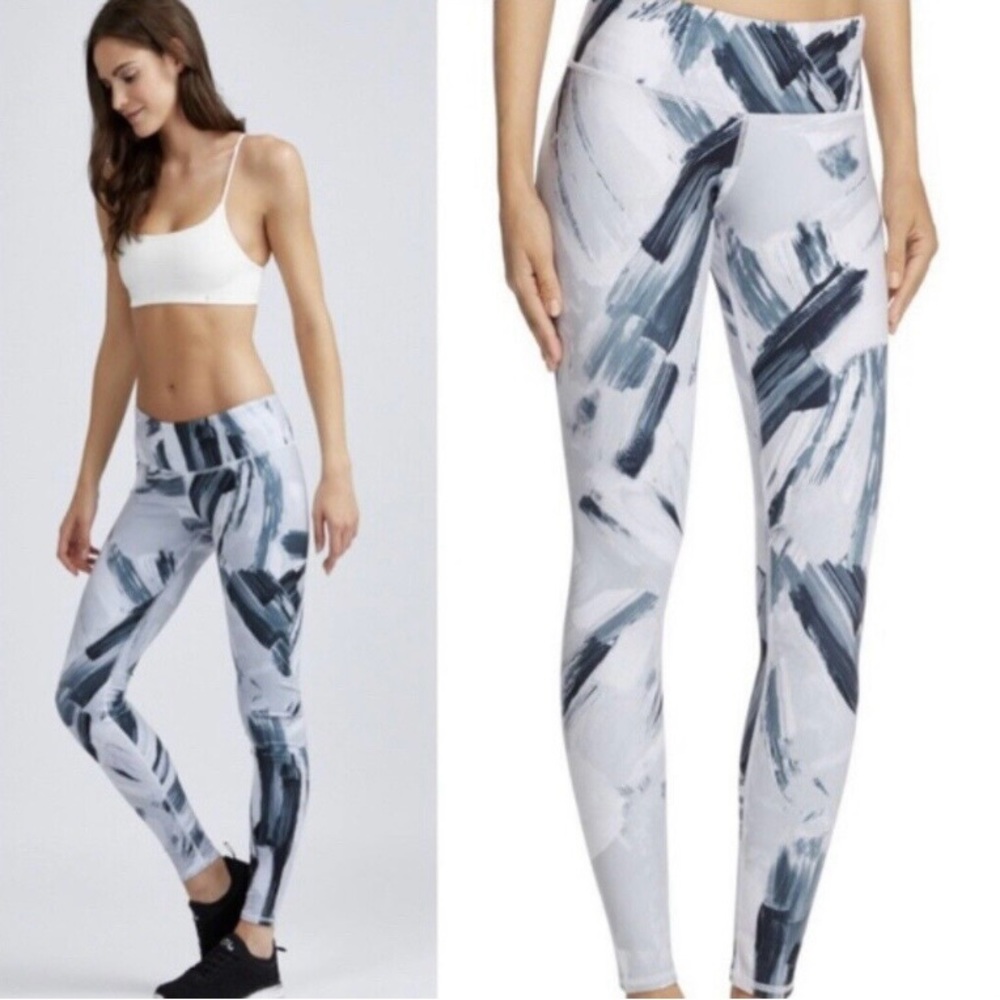 Alo Yoga Brush Stroke Modernist Black White Leggings Small